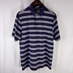Under Armour Heatgear Polo‎ Shirt Purple Silver Striped Mens Large Loose
